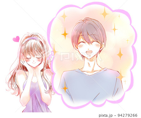 好きな人の事を想像して笑顔の女性 94279266