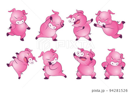 Cute pigs cartoon character cheerful funny dancing many actions 94281526