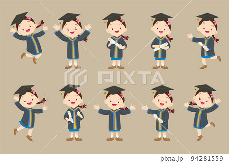 smiling graduate students in graduation gowns holding diplomas smiling graduate students in graduation gowns holding diplomas 94281559