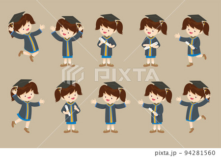 smiling graduate students in graduation gowns holding diplomas smiling graduate students in graduation gowns holding diplomas 94281560