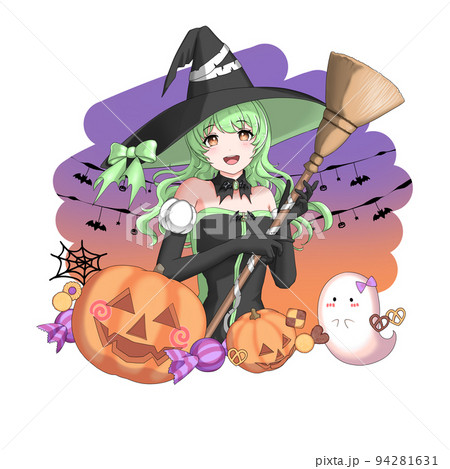 【背景あり】魔女のコスプレをした緑担当巻き髪の女の子 【背景あり】魔女のコスプレをした緑担当巻き髪の女の子 94281631