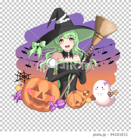 【背景あり】魔女のコスプレをした緑担当巻き髪の女の子 【背景あり】魔女のコスプレをした緑担当巻き髪の女の子 94281631