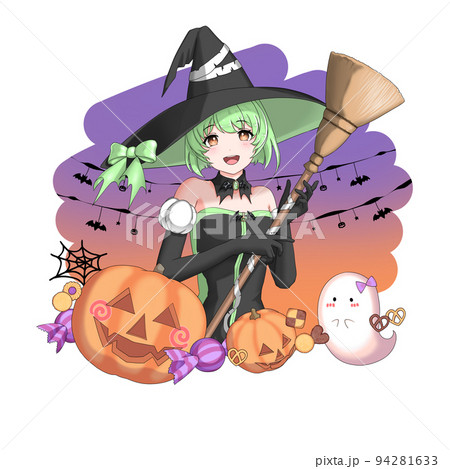 【背景あり】魔女のコスプレをした緑担当ボブの女の子 94281633