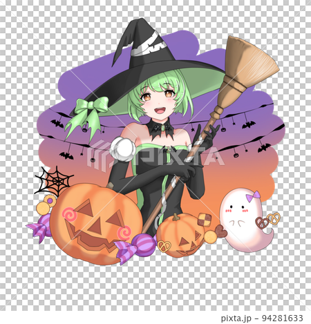 【背景あり】魔女のコスプレをした緑担当ボブの女の子 94281633