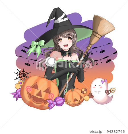 【自然な髪色・背景あり】魔女のコスプレをした緑担当巻き髪の女の子 【自然な髪色・背景あり】魔女のコスプレをした緑担当巻き髪の女の子 94282746