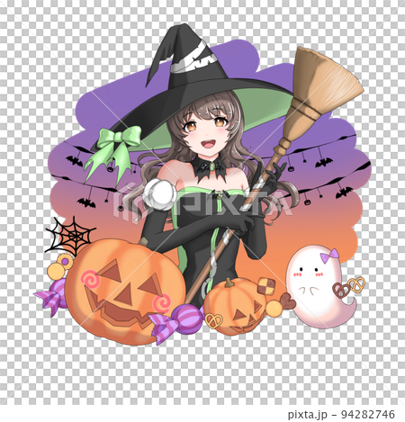 【自然な髪色・背景あり】魔女のコスプレをした緑担当巻き髪の女の子 【自然な髪色・背景あり】魔女のコスプレをした緑担当巻き髪の女の子 94282746