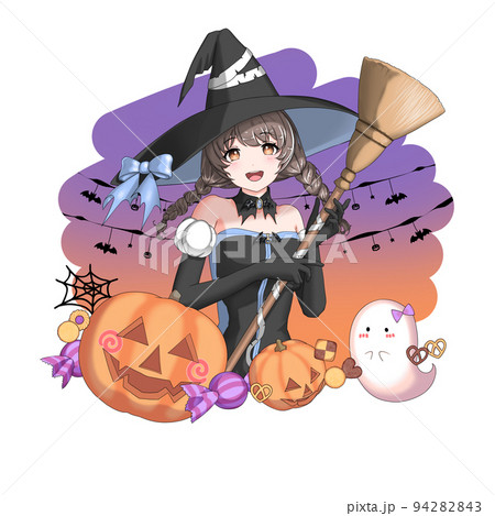【自然な髪色・背景あり】魔女のコスプレをした青担当三つ編みの女の子 【自然な髪色・背景あり】魔女のコスプレをした青担当三つ編みの女の子 94282843