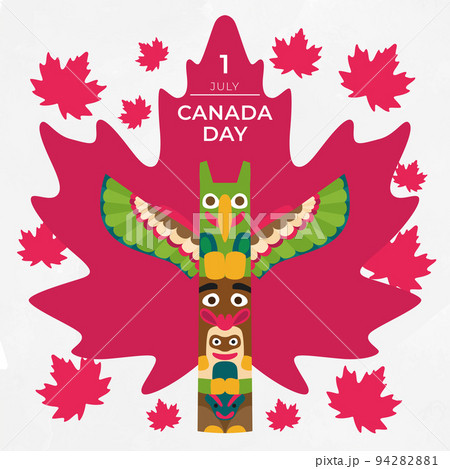 Isolated colored animal totem and maple leafs Happy Canada day Vector Isolated colored animal totem and maple leafs Happy Canada day Vector 94282881
