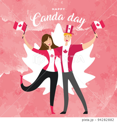 Happy couple cartoon waving flags of Canada Happy Canada day Vector Happy couple cartoon waving flags of Canada Happy Canada day Vector 94282882
