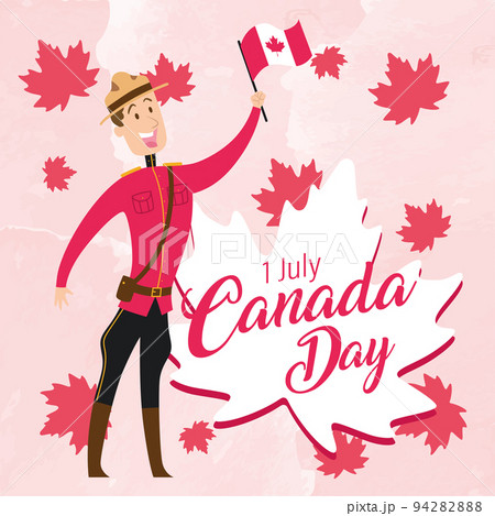 Cute male forest ranger with flag of Canada Happy Canada day Vector 94282888