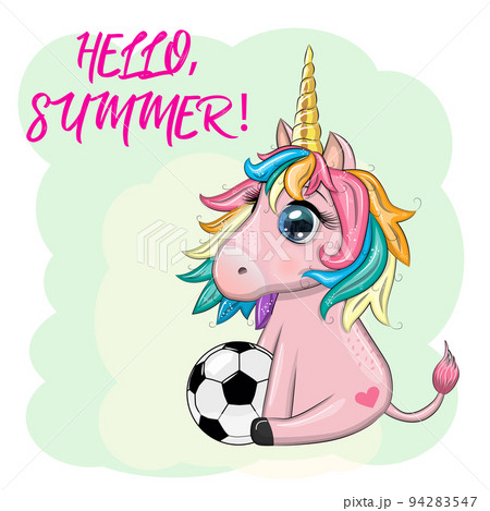 Cute cartoon unicorn with soccer ball, summer,... - Stock Illustration  [94283547] - PIXTA
