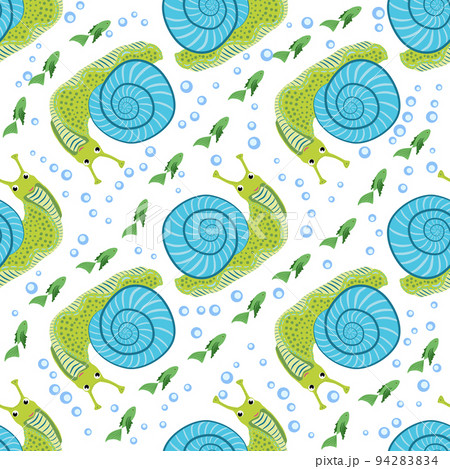 Snail, sea inhabitants seamless pattern, beautiful character among seashells, seaweed, starfish, sea animals of wildlife Snail, sea inhabitants seamless pattern, beautiful character among seashells, seaweed, starfish, sea animals of wildlife 94283834
