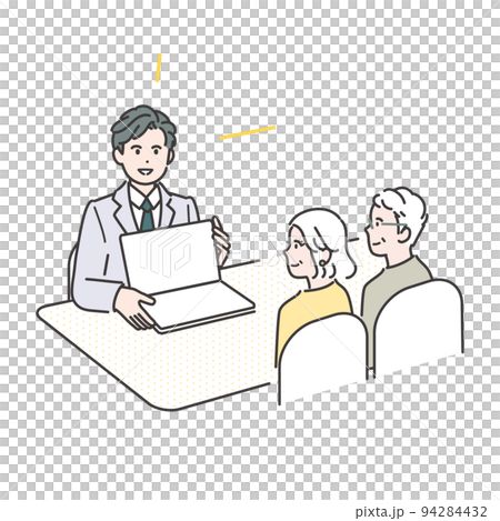 年配の夫婦へ提案するビジネスマンのイラスト素材 94284432