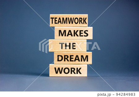 Teamwork makes the dream work symbol. Concept words Teamwork makes the dream work on wooden blocks on a beautiful grey table grey background. Business Teamwork makes dream work concept. Copy space. Teamwork makes the dream work symbol. Concept words Teamwork makes the dream work on wooden blocks on a beautiful grey table grey background. Business Teamwork makes dream work concept. Copy space. 94284983