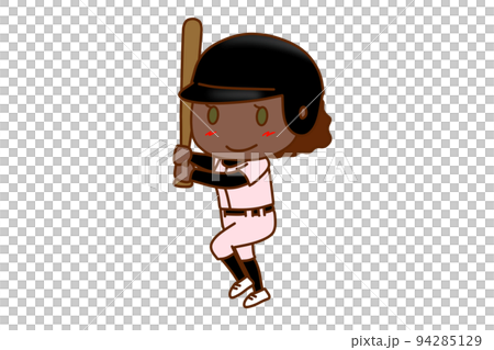 （全身斜め）バットを持って構え野球を楽しんでいるアフリカ系女性 94285129