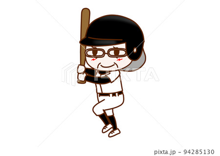 （全身斜め）バットを持って構え野球を楽しんでいる高齢の女性 94285130