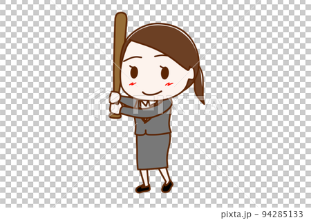 (Whole body oblique) A woman in a suit holding a bat and enjoying baseball 94285133