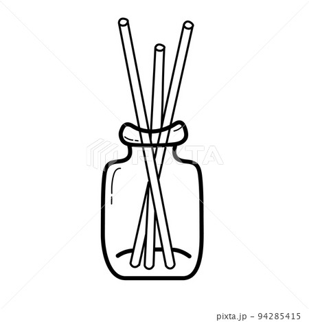 Wooden aroma sticks in glass jar. Outline drawing for coloring page Wooden aroma sticks in glass jar. Outline drawing for coloring page 94285415