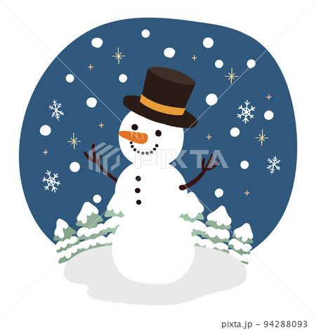 雪だるま　ハット　雪　結晶　もみの木　夜 94288093