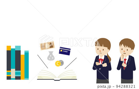 金融リテラシーのコンセプトイラスト・お金の知識を学ぶ男女（白背景・ベクター・切り抜き） 94288321