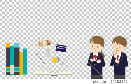 金融リテラシーのコンセプトイラスト・お金の知識を学ぶ男女（白背景・ベクター・切り抜き） 94288321