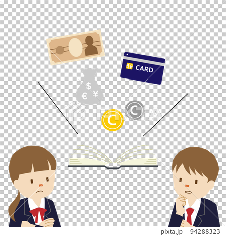 金融リテラシーのコンセプトイラスト・お金の知識を学ぶ男女（白背景・ベクター・切り抜き） 94288323