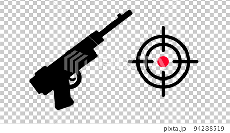 槍和槍瞄準具圖標集。槍戰或戰爭。向量。 94288519