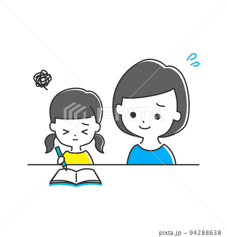 宿題をする子どもと見守る女性 / 家庭学習をする親子 A 宿題をする子どもと見守る女性 / 家庭学習をする親子 A 94288638