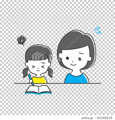 宿題をする子どもと見守る女性 / 家庭学習をする親子 A 宿題をする子どもと見守る女性 / 家庭学習をする親子 A 94288638