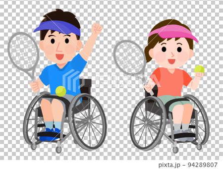 車椅子テニスをする男女　ポーズ　イラスト 94289807