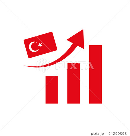 トルコ国旗と上昇する棒グラフのアイコン。ベクター。