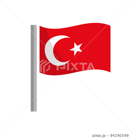 トルコ国旗とポールのアイコン。ベクター。