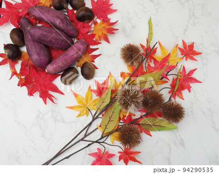 紅葉と秋の味覚 94290535