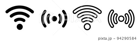 Wi-Fiや電波のシルエットとアウトラインのアイコンセット。ベクター。 Wi-Fiや電波のシルエットとアウトラインのアイコンセット。ベクター。 94290584