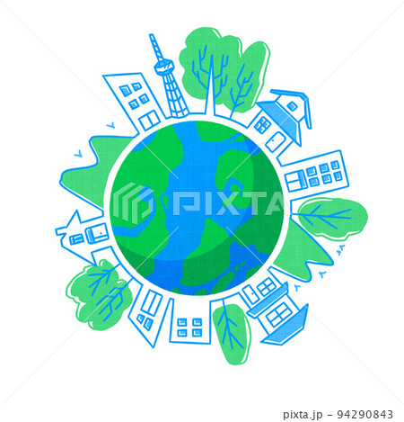 SDGs 地球と街並みと手繋ぎ 94290843