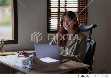 Businesswoman with many financial document to audit budget of company. tax, bill, account concept Businesswoman with many financial document to audit budget of company. tax, bill, account concept 94290860