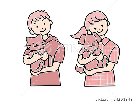 イラスト素材: 大事なペット-犬猫ノーマル（ピンク） 94291348