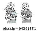 イラスト素材: 大事なペット-犬猫（モノクロ） 94291351