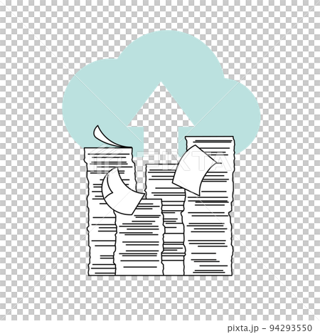 通過將堆積的工作文檔存儲為雲數據來說明無紙化工作的圖像 94293550