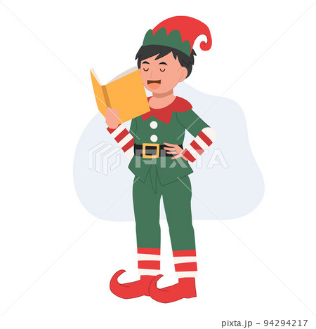 Young christmas elf kid is singing a song. vector illustration 94294217