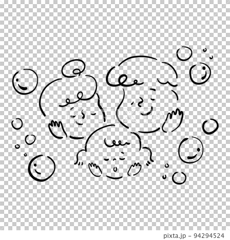 シャボン玉と家族のイラスト素材　線画 94294524