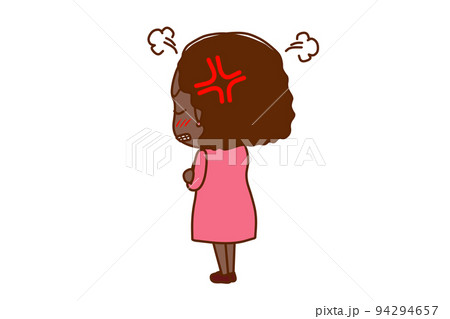 (全身斜め後ろ)後ろを向いて腕を組み、プンプン怒っているアフリカ系女性 (全身斜め後ろ)後ろを向いて腕を組み、プンプン怒っているアフリカ系女性 94294657