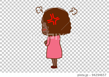 (全身斜め後ろ)後ろを向いて腕を組み、プンプン怒っているアフリカ系女性 (全身斜め後ろ)後ろを向いて腕を組み、プンプン怒っているアフリカ系女性 94294657