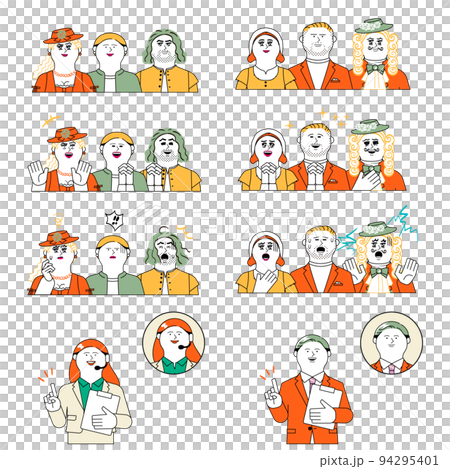 Facial expression difference set of men and women who guide and people who listen Facial expression difference set of men and women who guide and people who listen 94295401