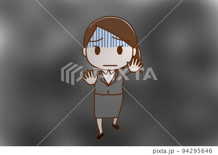 (全身正面)五里霧中のなか不安なスーツ姿の女性 (全身正面)五里霧中のなか不安なスーツ姿の女性 94295646