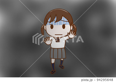 （全身正面）五里霧中のなか不安な女子学生 94295648