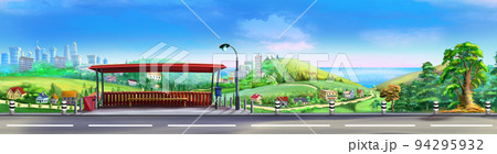 Bus stop on a Scenic road illustration 94295932