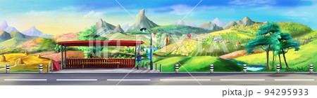 Bus stop on a Scenic road illustration 94295933