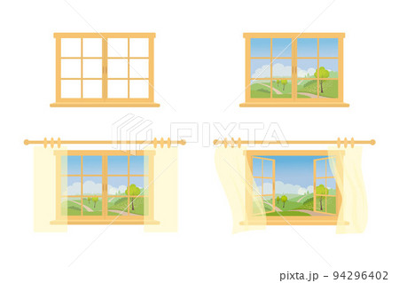 Set of open and closed windows on white backgroundのイラスト素材 [94296402 ...