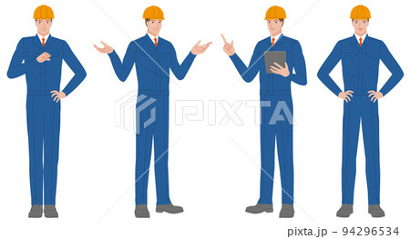 作業服とヘルメット姿の男性が説明、解説する4パターン 作業服とヘルメット姿の男性が説明、解説する4パターン 94296534